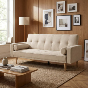 dechome 833865bg Divano Letto 3 Posti Moderno In Tessuto Dimensioni 186x84x85 Cm Colore Beige