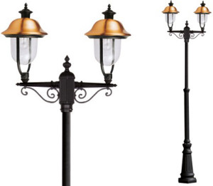 dechome Apollo2 Lampione Per Esterno Vintage Rustico Alto 252 Cm Da Esterno Lampada Da Giardino In Alluminio 2 Luci Colore Rame E Nero - Apollo2