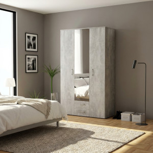 dechome Grk709/k4298 Armadio Guardaroba 3 Ante Battenti E 2 Cassetti Dimensioni 121x54x200 Cm Colore Cemento