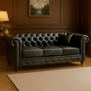 dechome K620bk Divano Chesterfield 3 Posti Vintage In Ecopelle Dimensioni 213x86x79 Cm Colore Nero