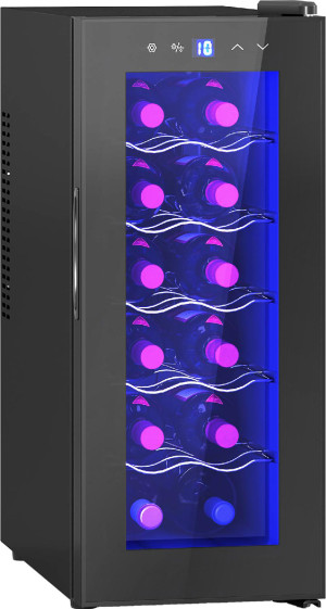 dechome U6991bk Cantinetta Frigorifero Per 12 Bottiglie Con Doppio Controllo Temperatura, Ripiani Regolabili E Luci Colore Nero - U6991bk