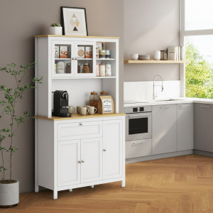 dechome Wta539f Credenza Cucina Alta Moderna Mobile Cucina Con Vetrina 5 Ante 1 Cassetto 3 Ripiani Dimensioni 100x40x180 Cm Colore Bianco