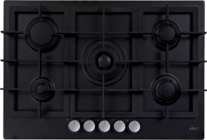 elleci Pgpp75140cs Piano Cottura 5 Fuochi A Gas Larghezza 75 Cm (1 Bruciatore Tripla Corona) In Keratek Colore Nero - Pgpp75140cs Plano Plus 75 G40