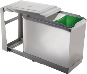 elletipi Pai605/1 Bidoni Raccolta Differenziata Estraibili Per Mobili 2 Contenitori Spazzatura 16+10 Litri In Plastica E Acciaio Colore Inox -
