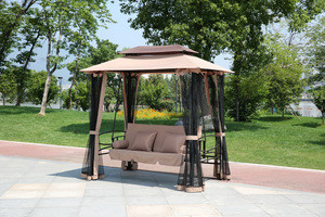 giardini del re Harem Dondolo Da Giardino 3 Posti Reclinabile A Letto Con Copertura E Zanzariere In Acciaio Dimensioni 155x235x240h Cm Colore Beige -