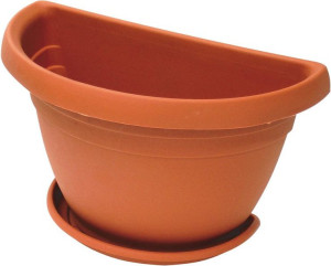 i.c.s. R75040 Vaso In Plastica Per Piante Fiori A Parete Da Esterno Giardino Con Sottovaso Cm. 40x23x26 Colore Terracotta - Mimosa - R75040