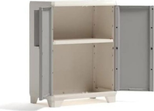 keter Ket416535 Armadietto Da Esterno / Balcone In Resina Antipioggia 2 Ante 1 Ripiano Dimensioni 68x39x90 Cm Colore Beige - Wood