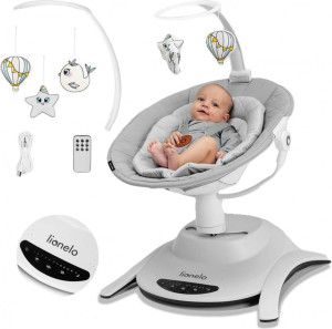 lionelo 5903771703284 Bella - Sdraietta Neonato Elettrica Max 9 Kg Dondolo Altalena Per Neonati Colore Concrete Grey