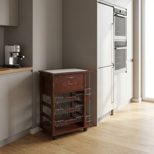 mas legno Il177 Carrello Cucina Portafrutta Portatutto Multiuso Con Portapane E Portabottiglie In Legno Dimensioni 59x39x84 Cm Colore Noce
