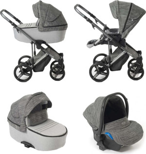 momon Trio2msl03gr Vernuji 2.0m - Passeggino Trio Leggero Compatto Pieghevole 0-36 Mesi / 0-15 Kg + Carrozzina + Seggiolino Auto Colore Milk Wafer