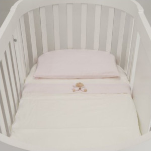 nanan 12416r Lenzuola Lettino Ovale Neonato Set Letto Federa + Sopra + Sotto Colore Rosa - Puccio