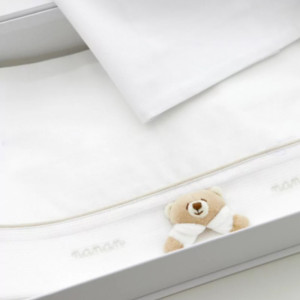 nanan 39815 Lenzuola Carrozzina Neonato Set Letto Federa + Sopra + Sotto Colore Bianco - Tato