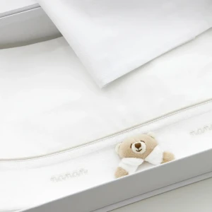 nanan 39816 Completo Letto Per Bambini Coordinato Lettino In Cotone: Lenzuolo Sopra / Lenzuolo Sotto / Federa Colore Bianco - Tato