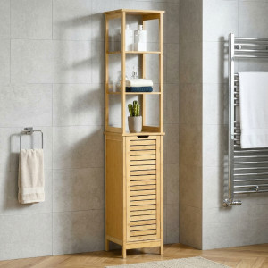 dechome 408/834 Colonna Bagno 1 Anta 2 Ripiani Moderno Dimensioni 34x30x173 Cm Colore Legno Naturale