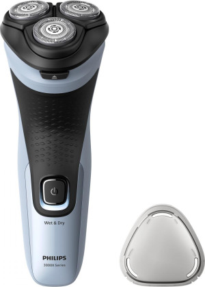 Philips X3033/00 Rasoio Elettrico 3 Testine Wet & Dry Colore Nero Blu - Shaver 3000x Series X3003/00