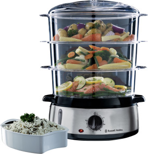 russell hobbs 19270-56 Vaporiera Elettrica Cottura A Vapore 3 Cestini Potenza 800 Watt Colore Nero / Acciaio Inossidabile Spegnimento Automatico -