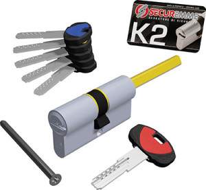 securemme 3313h3359 Cilindro Sagomato K2 3200-Q Per Pomolo Ott.Nich.Satin Chiavi 5 Mm 60 30 + 30