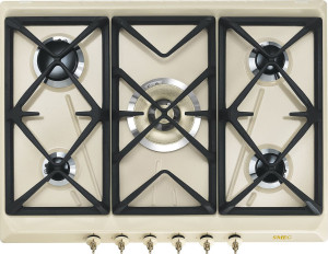 SMEG Srv876pogh Outlet - Piano Cottura 5 Fuochi A Gas 70 Cm 1 Bruciatore Tripla Corona Colore Panna - Srv876pogh