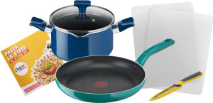 Tefal G804s404 Batteria Pentole Induzione 5 Pezzi Antiaderenti Con Taglieri, Coltelli E Ricettario In Alluminio Colore Blu E Menta - Chefclub