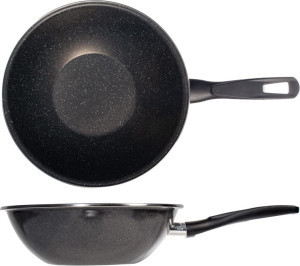 vitrinor 080606 Wok Padella Antiaderente Induzione In Acciaio Vetrificato 28 Cm Effetto Pietra K2
