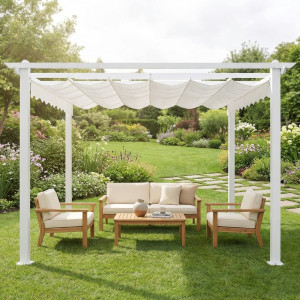 vivagarden Ga802028 Pergola Da Esterno In Alluminio/poliestere Dimensioni 3x3 Mt Colore Bianco - Athens