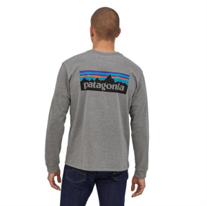 Patagonia Mens L/S P-6 Logo Responsibili-Tee, Gravel Heather L