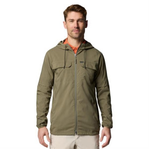 Columbia Sportswear Columbia Mens Skien Valley Hooded LS Shirt, Stone Green S/M