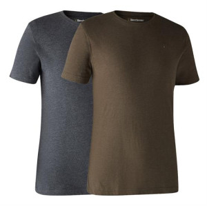 Deerhunter Mens Basic 2-pack T-Shirt, Brown Leaf Melange 2XL/3XL/4XL