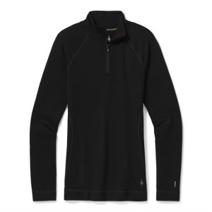 Smartwool Womens Thermal Merino Base Layer 1/4 Zip, Black XXL