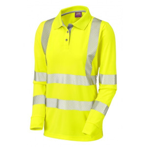 Leo Workwear Ladies Pollyfield Long Sleeved High Visibility Polo Shirt Yellow