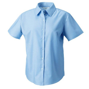 933F Ladies Short Sleeve Oxford Blouse Blue