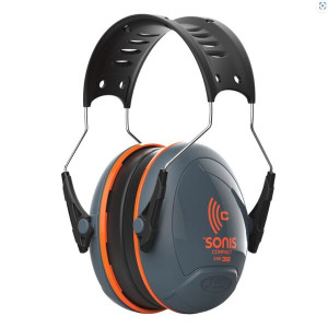 Sonis Compact Over Moulded Headband Dark Grey Cup/Ex-Vis Orange Plate Ear Defenders