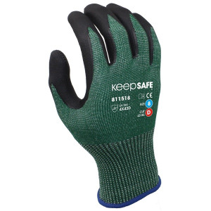 KeepSAFE 15 Gauge HPPE Nitrile Micro-Foam Cut Level D Glove Green