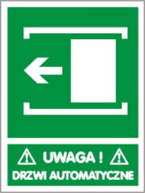 Znak UWAGA DRZWI AUTOMATYCZNE lewe 150x200