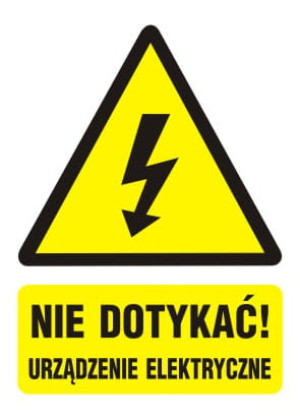 Znak Nie dotykać urządzenie elektryczne (ideogram+podpis)