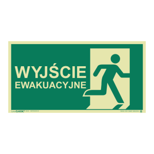 Znak WYJŚCIE EWAKUACYJNE PRAWE 200x380mm Błona Klejąca