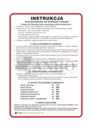 ZNAK Instrukcja Postępowania na wypadek pożaru (alarmowania) 250x350