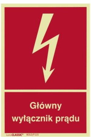 Znak GŁÓWNY WYŁĄCZNIK PRĄDU 150x220mm z Błoną Klejącą