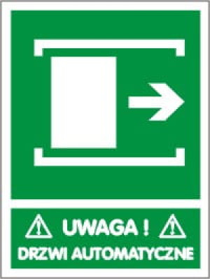 Znak UWAGA DRZWI AUTOMATYCZNE prawe 150x200 Folia