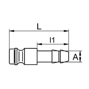 POM-Schnellverschluss-Stecker, NW 7 mm Anschluss: Tülle 9 mm / Ventil: ohne / Länge: 47 mm / l1: 22 mm / Einheit: 5 Stück