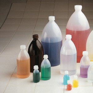 Enghalsflasche aus LDPE Inhalt: 2.000 ml / Außen-: 120 mm / -Hals: 22 mm / Höhe: 265 mm / Einheit: 3 Stück