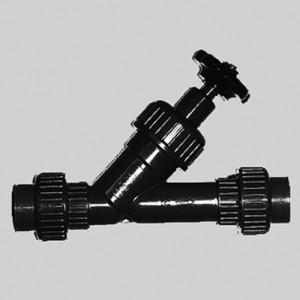 Handabsperrventil (Schrägsitz) aus PVDF d: 20 mm / NW: 15 mm / L: 130 mm / L1: 184 mm / Einheit: 1 Stück