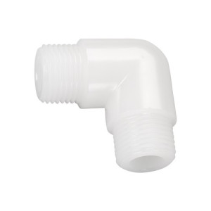 Winkel-Doppelnippel aus PP, PVDF oder PFA Außengewinde: G 1/4" / D: 20 mm / l1: 12 mm / l2: 12 mm / L1: 25 mm / L2: 25 mm / Werkstoff: PFA / Einheit