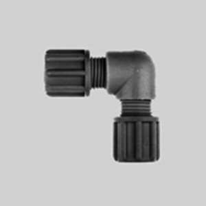 Winkel-Schlauchverbinder aus PP oder PVDF - leitfähig und antistatisch Schlauch Innen-: 4 mm / Schlauch Außen-: 6 mm / D: 15 mm / L1: 25 mm / Werk