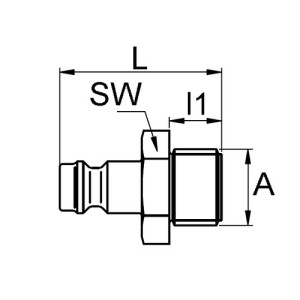 POM-Schnellverschluss-Stecker, NW 5 mm Anschluss: A-Gewinde G 1/8" / Ventil: ohne / Länge: 25 mm / l1: 7 mm / SW: 14 mm / Einheit: 5 Stück