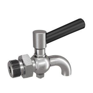 Ablasshahn aus Messing oder Edelstahl mit gebogenem Auslauf Außengewinde: R 3/4" / d: 8,5 mm / l1: 16 mm / L: 104 mm / SW: 32 mm / Werkstoff: Messin