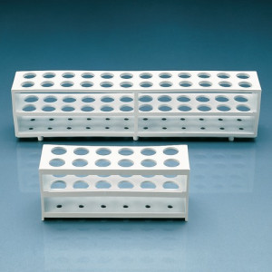 Reagenzglas-Gestell aus LDPE Anzahl Plätze: 12 / Abmessung LxBxH: 190 x 60 x 80 mm / -Gläser: 21 mm / Einheit: 1 Stück