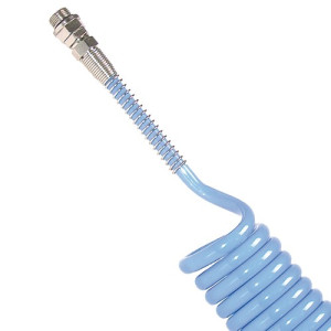 PUR-Spiralschlauch mit drehbaren G-Außengewinden Innen-: 4 mm / Außen-: 6 mm / Außengewinde: G 1/4" / Spiral- innen: 30 mm / Arbeitslänge: 3 m /