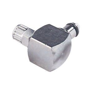 Winkel-Schnellverschluss-Stecker aus Messing-verchromt, NW 3,2 mm Anschluss: Rohr 6,4 mm / Ventil: mit / Länge: 27 mm / Einheit: 1 Stück