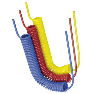 PUR-Spiralschlauch ohne Verschraubungen Innen-: 9 mm / Außen-: 13 mm / Spiral- außen: 68 mm / Blocklänge: 280 mm / Arbeitslänge: 3 m / Farbe: rot
